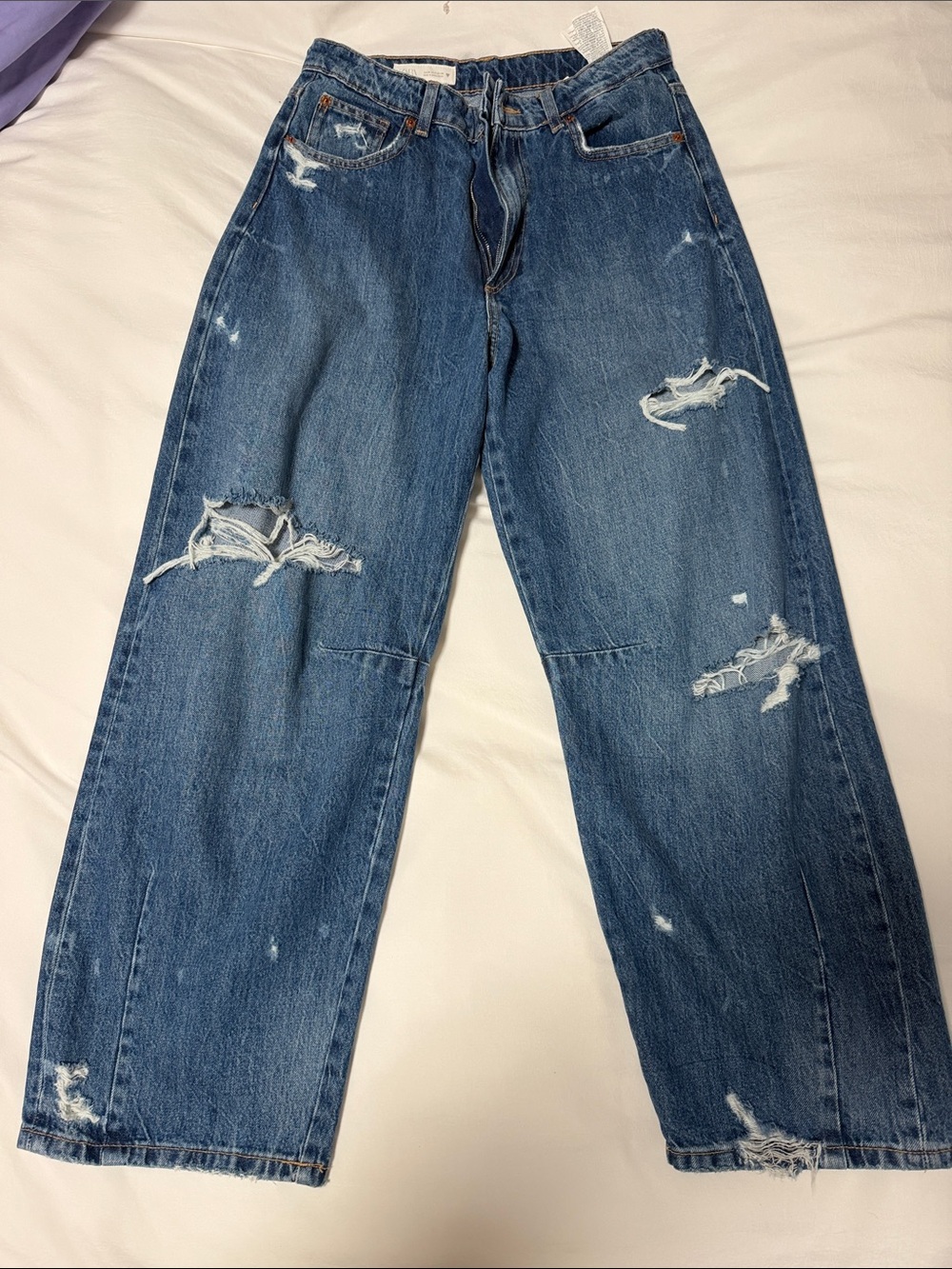 Zara Men's Blue Relaxed Distressed Jeans